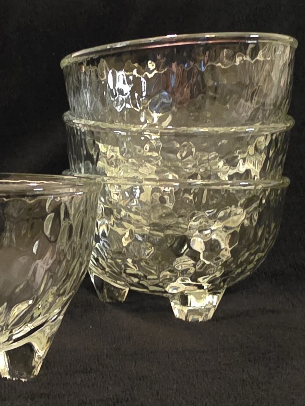 Vintage Crisa Glass Footed Dessert Bowls Set of 6 Pebbled Clear Glass